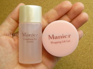 太陽製薬ヘルスケアのマニール(Manier)コンディションプレローション(化粧水)ラッピングジェル(美容液ジェル)が入ってました。