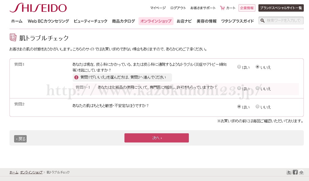 資生堂は毎回コレ記入させるよな。っと思うのですが、私の肌状態を把握するためには重要なことなので協力します。