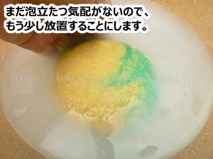 頑張って泡立てようと試みたのですが、泡立つ気配が感じられないので、もう一度放置します。