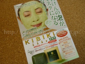 抹茶の基礎化粧品KIBIKI(キビキ) チラシ画像 茶カテキン配合化粧品 添付チラシ 申込用ハガキ