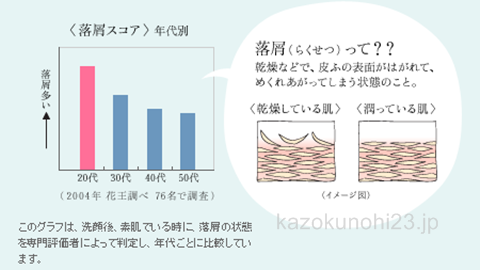 20代の肌と落屑(らくせつ)の関係について花王のサイトから抜いてきました。